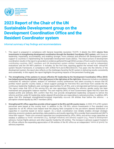 Cover of a UN Report (2023 Report of the Chair of the UNSDG)