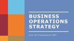 Business Operations Strategy presentation cover showing colourful tiles on the left and a solid blue background on the right.