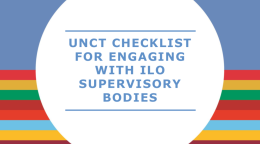 Cover shows the title, "UNCT Checklist for Engaging with ILO Supervisory Bodies" in the centre of a solid circle in front of a solid and striped background.