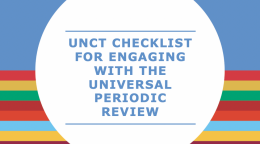  Cover shows the title, "UNCT Checklist for Engaging with the Universal Periodic Review" in the centre of a solid circle in front of a solid and striped background.