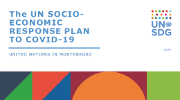 Cover shows the title "The UN Socio-economic response plan to COVID-19 in Montenegro", over colorful triangles and dots