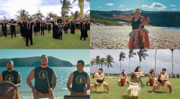 Quatre captures d'écran montrant les performances de différents artistes lors du concert virtuel "Le Pacifique fait bloc : s’unir pour sauver des vies”.