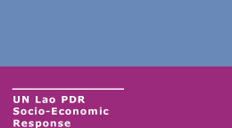 Cover shows the title "UN Lao PDR Socio-Economic Response Framework to COVID-19,  over blue and purple background.