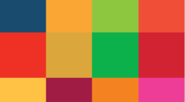 Colorful grid of boxes on the bottom with a title above on the top left corner.