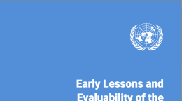 Page de couverture bleue d'un rapport où figurent le logo de l'ONU et un titre en blanc. 