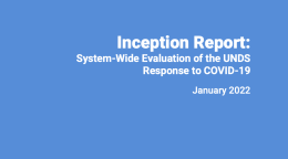 A blue cover with the United Nations and the title: Inception Report: System-Wide Evaluation of the UNDS Response to COVID-19 in English