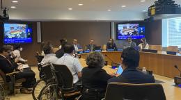 Des intervenants discutent de la mise en œuvre de la Stratégie des Nations Unies pour l'inclusion du handicap lors d’une manifestation parallèle de la 15ème Session de la Conférence des États parties à la Convention relative aux droits des personnes handicapées, à New York, le 14 juin 2022.