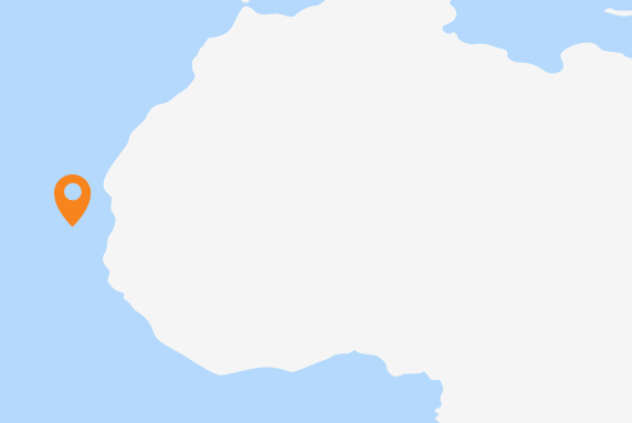 A map of Africa with a marker on Cabo Verde. 