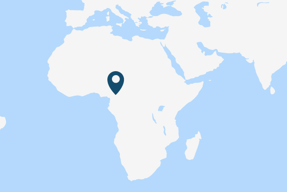 Map where the location of Cameroon is marked by a pin