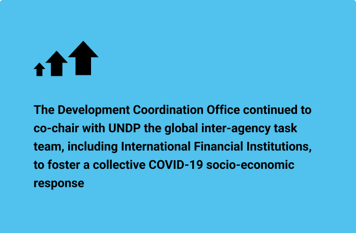 The Development Coordination Office continued to co-chair with UNDP the global inter-agency task team, including International Financial Institutions, to foster a collective COVID-19 socio-economic response.