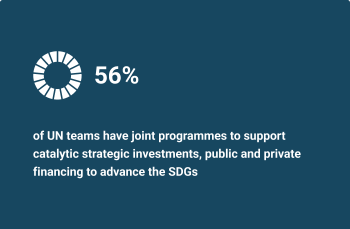 56% of UN teams have joint programmes to support catalytic strategic investments, public and private financing to advance the SDGs