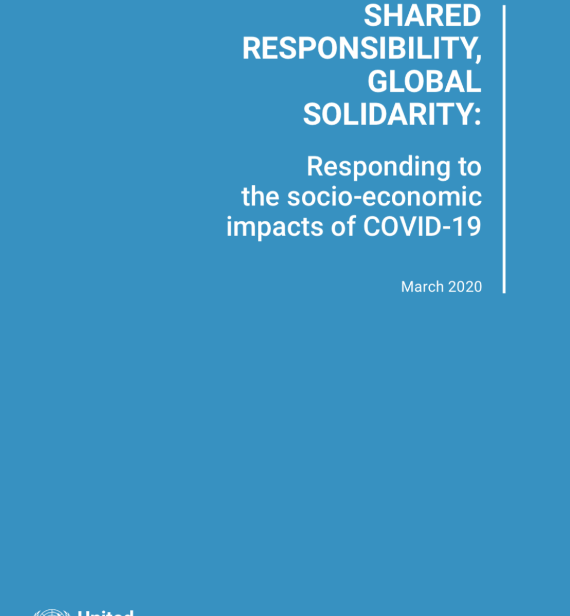 Cover shows the title "Shared Responsibility, Global Solidarity: Responding to the socio-economic impacts of COVID-19" against a solid background with the UN logo on the bottom left.