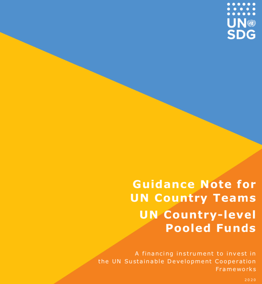 Cover shows the title over three diagonal triangle shapes with the UNSDG logo at the top right. 