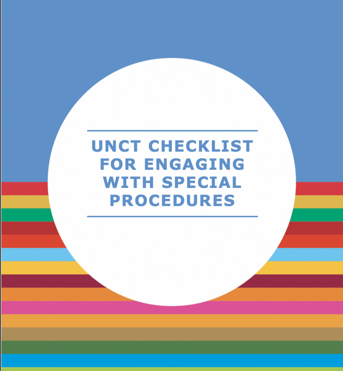 Cover shows the title, "UNCT Checklist for Engaging with Special Procedures" in the centre of a solid circle in front of a solid and striped background.