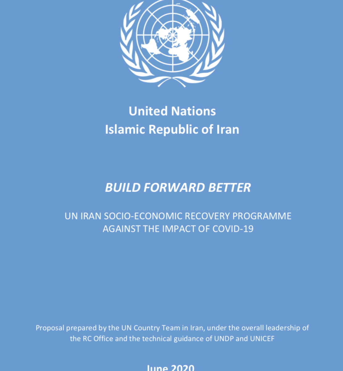 This is the cover of the report with the UN logo on top, the title of the report in the middle with a blue background.