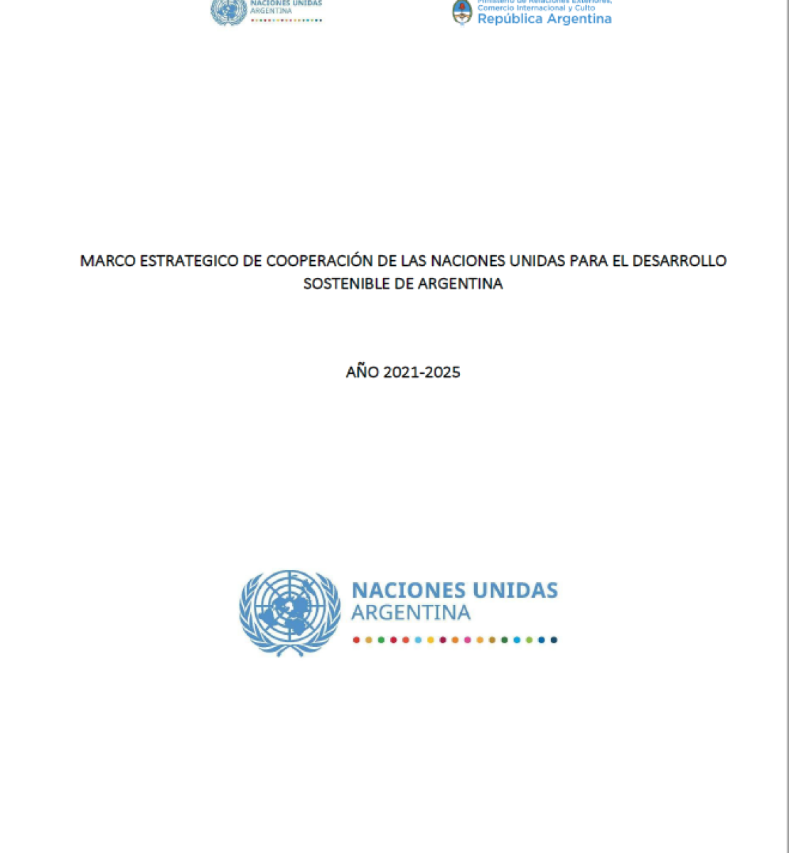 This is a white document with UN logo and the government of Argentina logos to the top.  