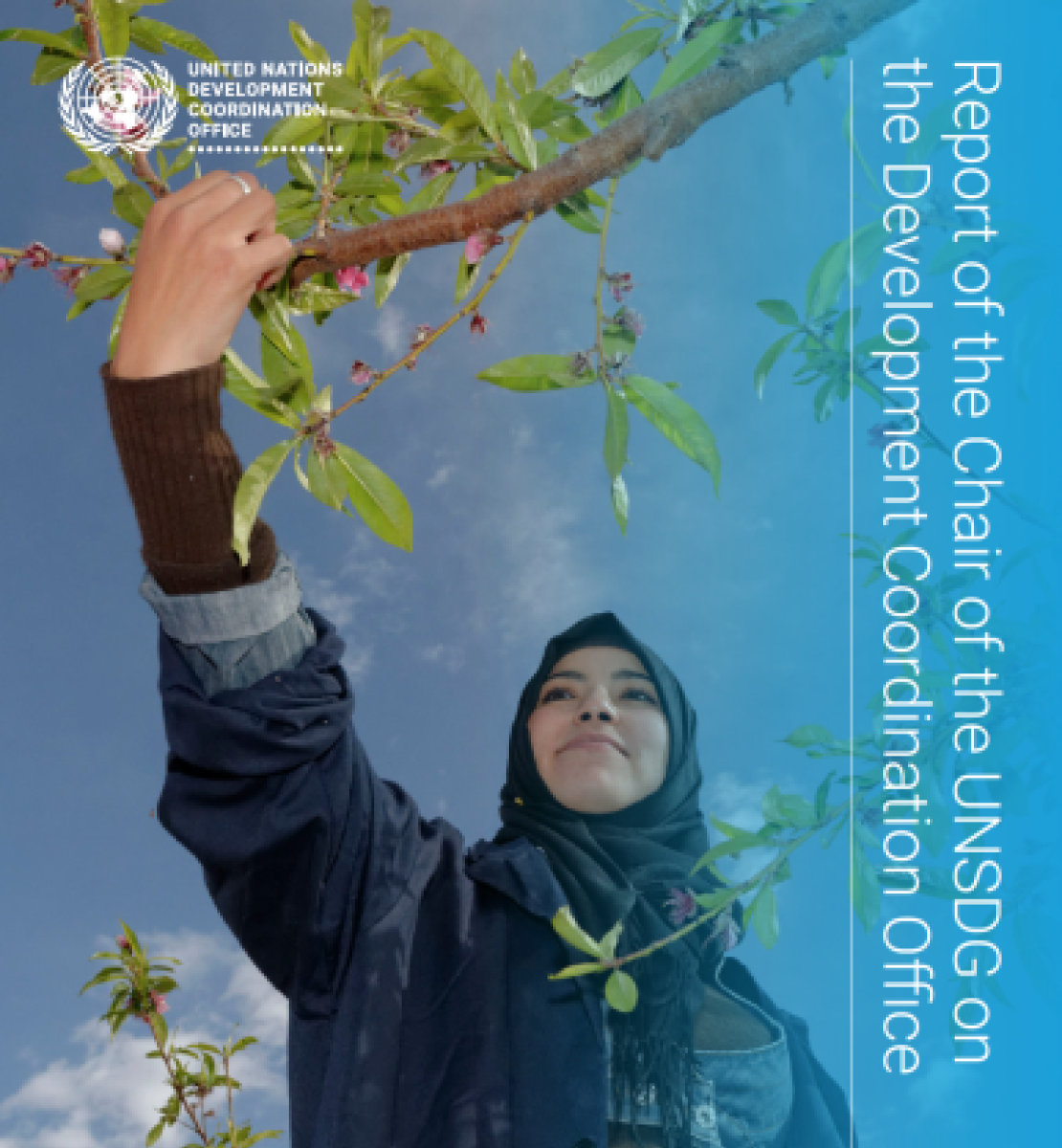 The cover shows a young woman from a low camera angle looking up at her as she pulls a branch with the title of the report on the right displayed vertically.