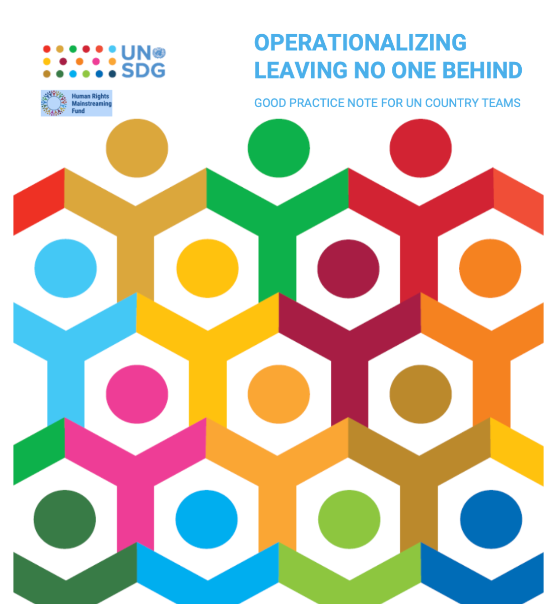 Publication cover with UNSDG logo in the top left corner, and design elements in 17 SDGs colors. 
