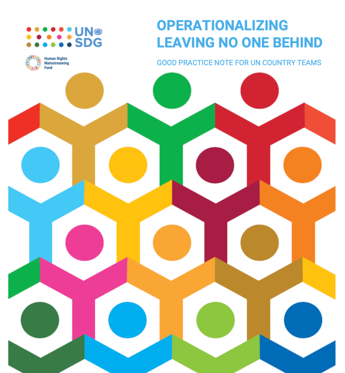 Publication cover with UNSDG logos in the top left corner and graphic elements in colors of the 17 SDGs.