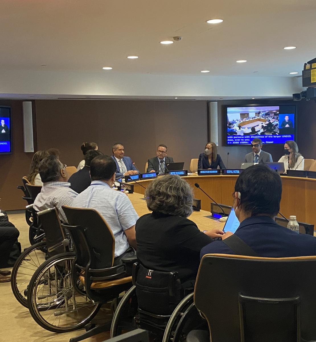 أعضاء اللجنة يجتمعون في مقر الأمم المتحدة في نيويورك لمناقشة تنفيذ استراتيجية الأمم المتحدة لإدماج منظور الإعاقة.