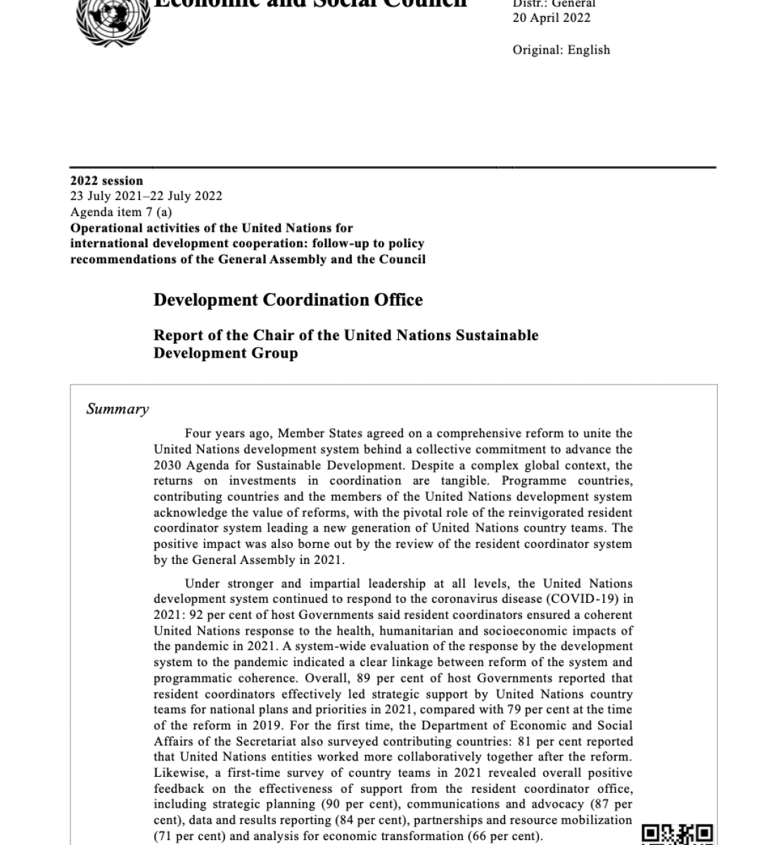 A text cover of a UN report, in black and white. 