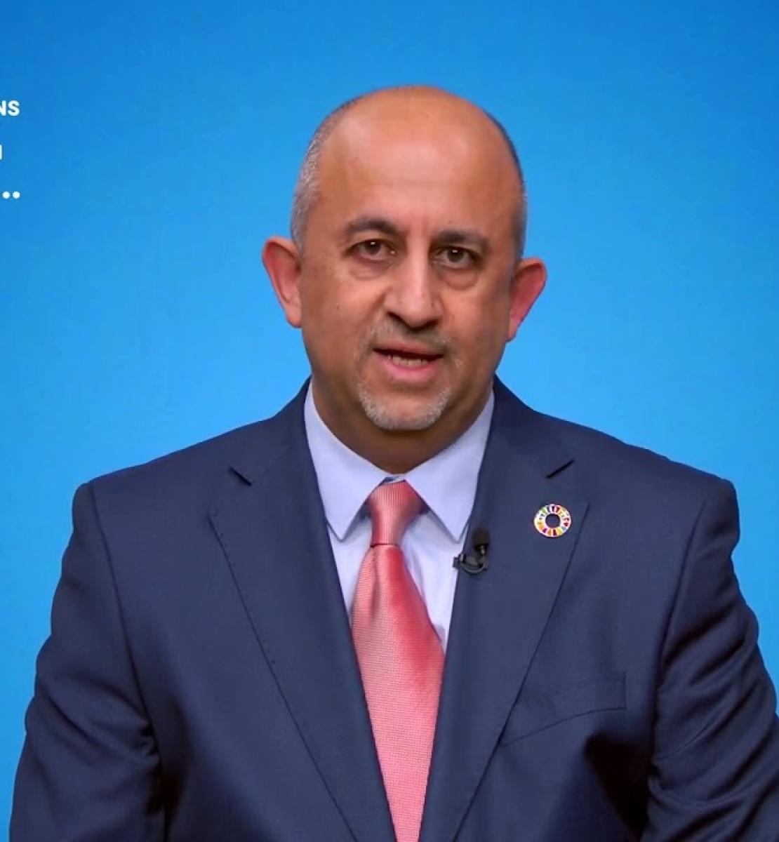 Screenshot from video message shows Resident Coordinator, Khaled El Mekwad