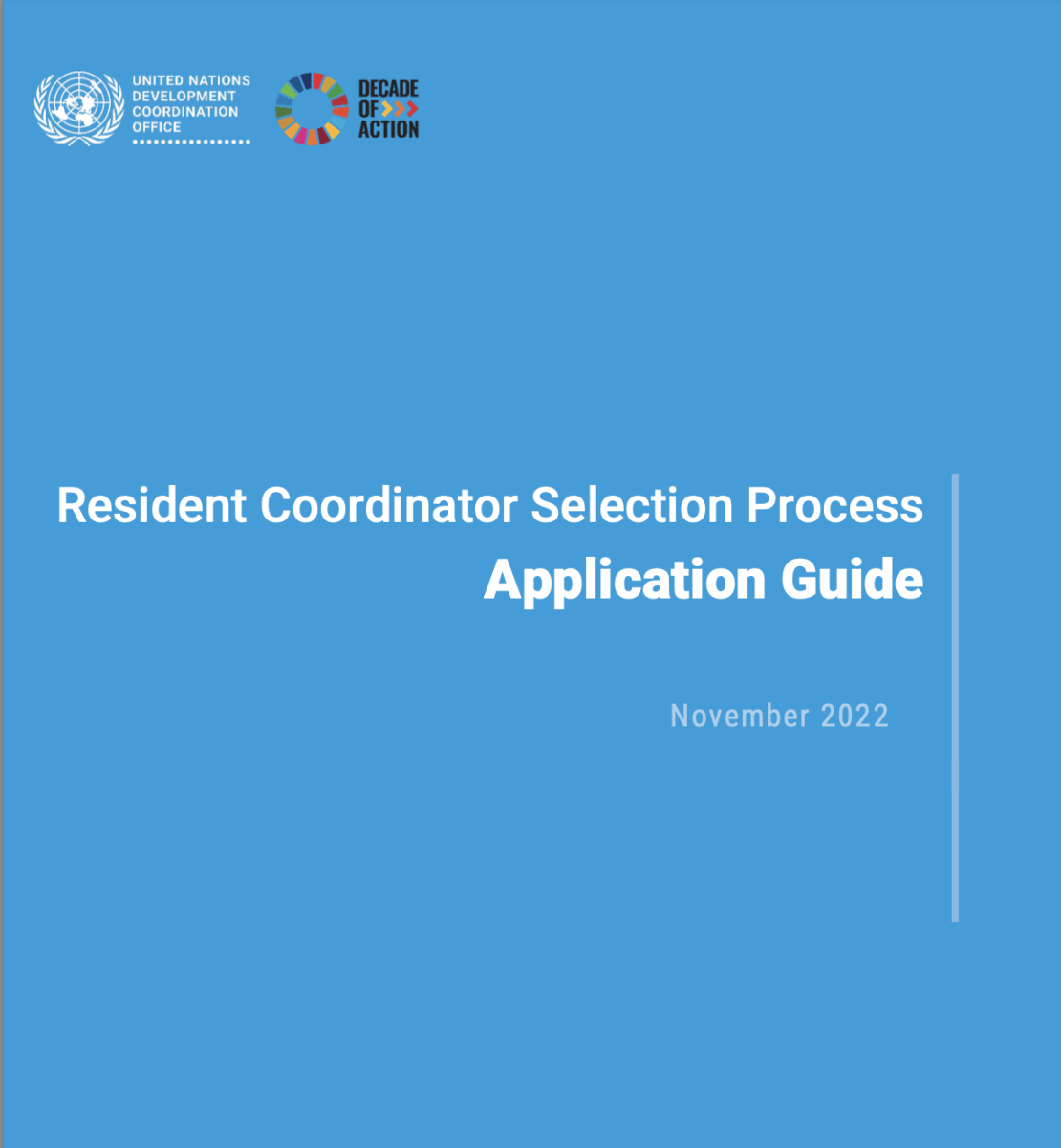 Publication cover in UN blue with the title "Resident Coordinator Selection process: application guide"