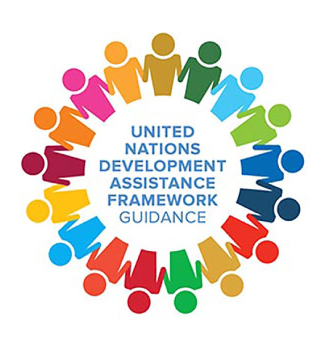 Ilustración de un círculo de personas, con la gama de colores de los ODS.