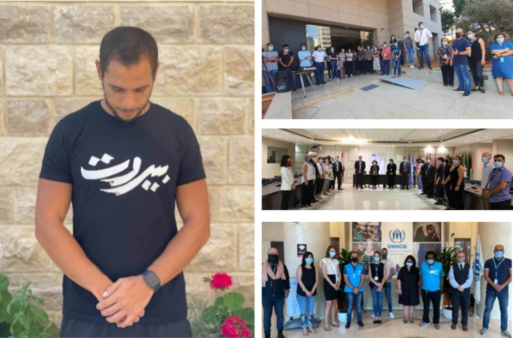 UN staff in Lebanon observing a moment of silence.