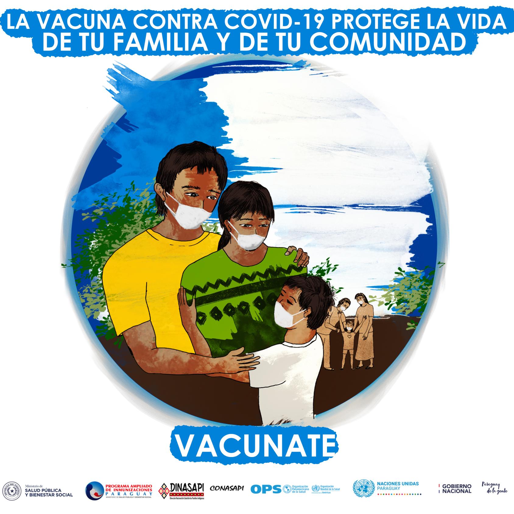 A cartoon image encouraging families to get vaccinated. 