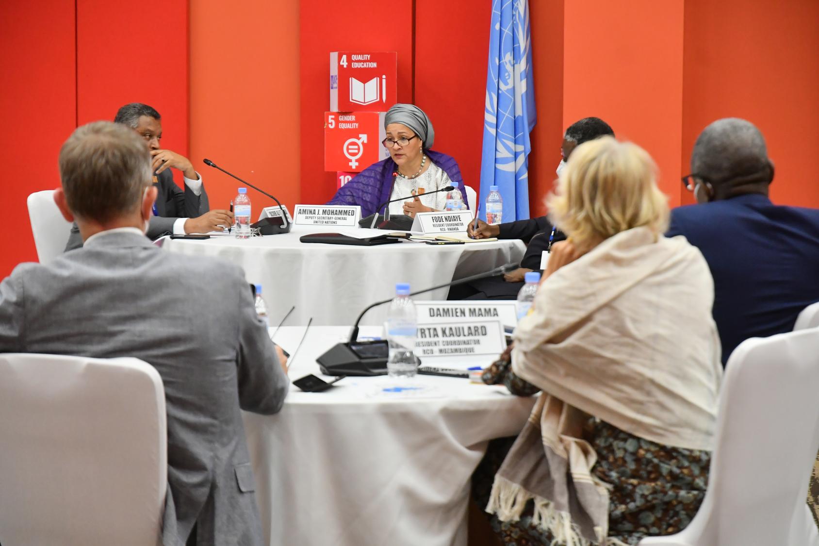 La Vicesecretaria General de las Naciones Unidas, Amina J. Mohammed, en el evento en el cual instó a los Coordinadores Residentes de toda África a convertir los grandes y diversos desafíos en oportunidades en pro de los ODS.