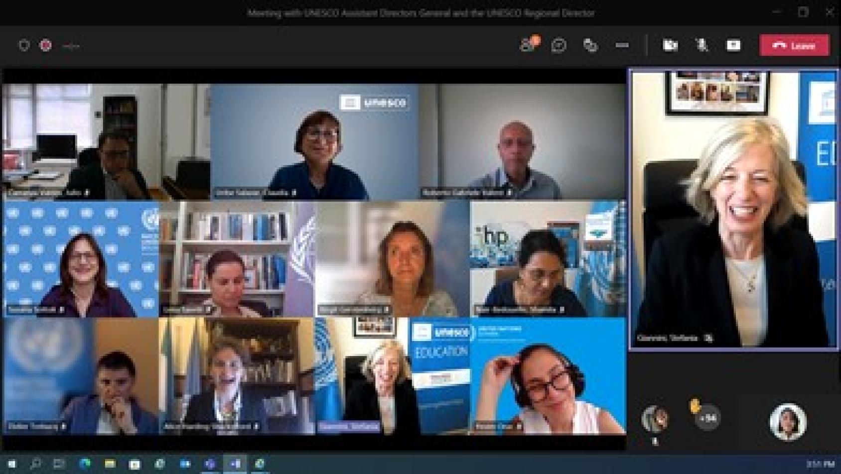 A group of people attending a virtual meeting.