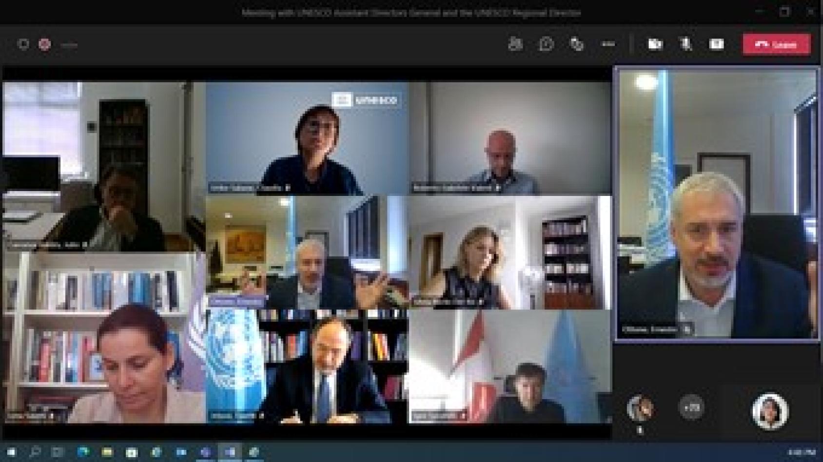 Capture d'écran montrant un groupe de personnes participant à une réunion virtuelle.