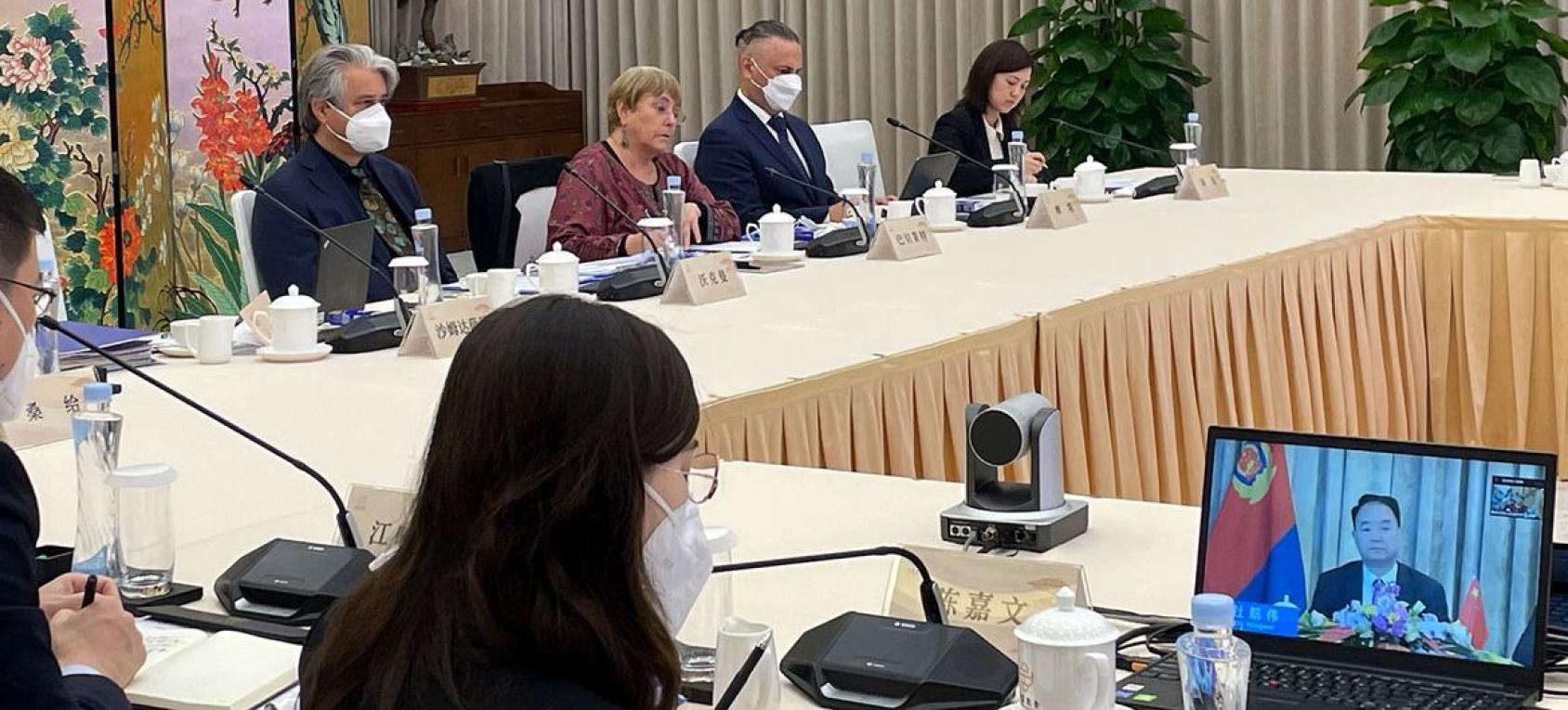 联合国人权事务高级专员米歇尔·巴切莱特在访问中国广州期间，与公安部副部长杜航伟举行了一次在线会议。