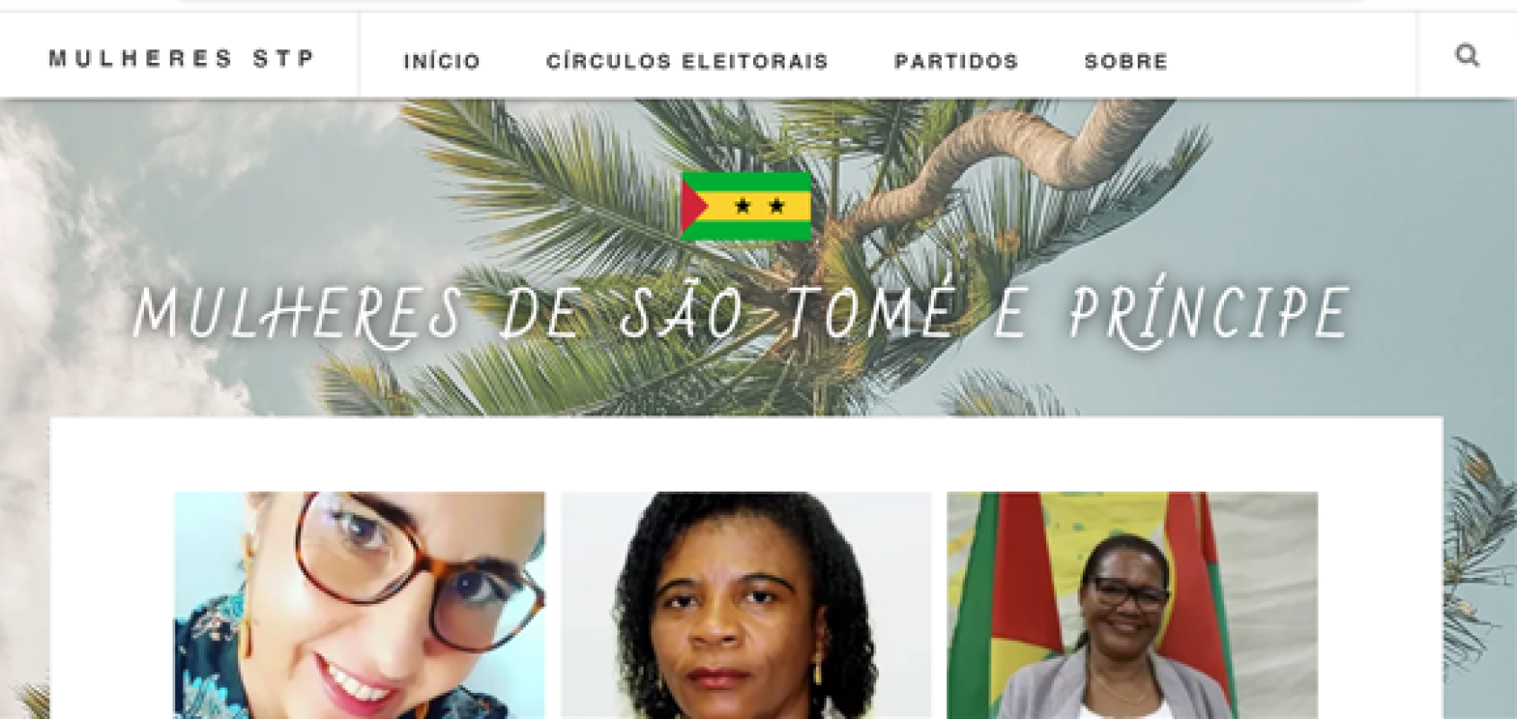 Algunas imágenes en miniatura de fotografías de mujeres en un sitio web sobre participación política en Santo Tomé y Príncipe.