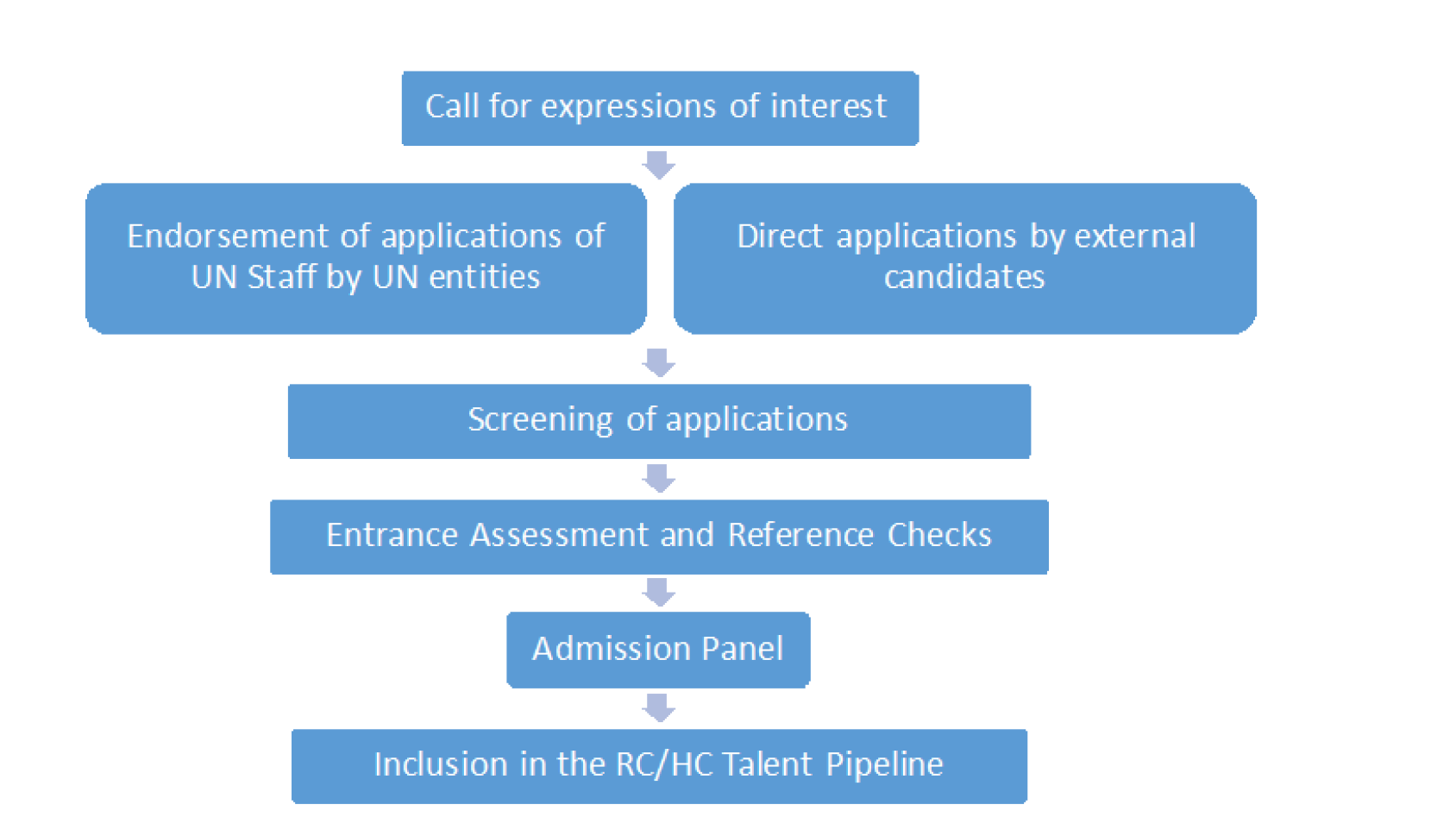 This is a graph that explains the steps from application to the inclusion into the RC/HC Talent Pipeline