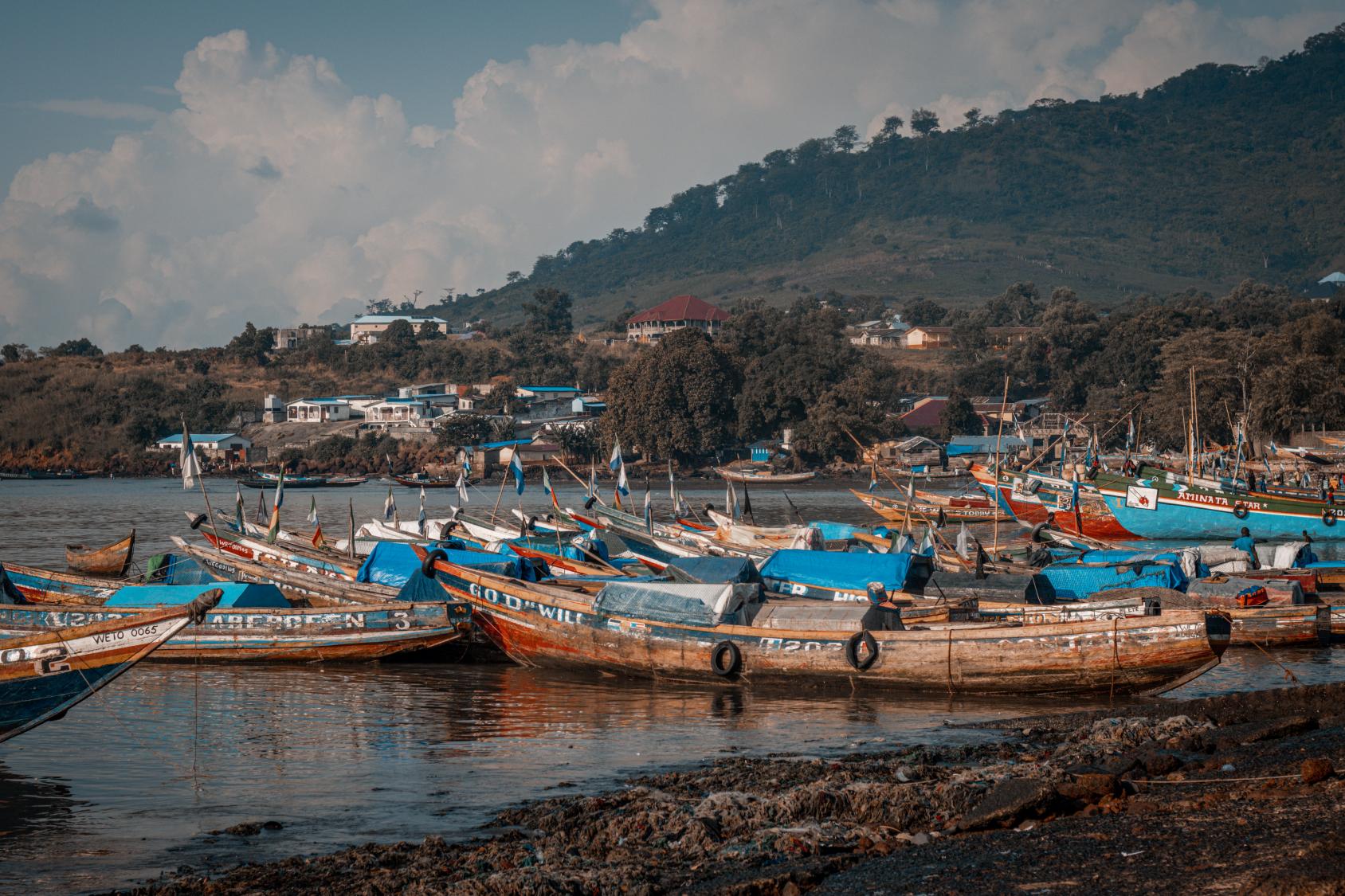 The effect of deforestation on the hills  of Tombo, a coastal fishing town outside of the capital of Freetown in Sierra Leone.