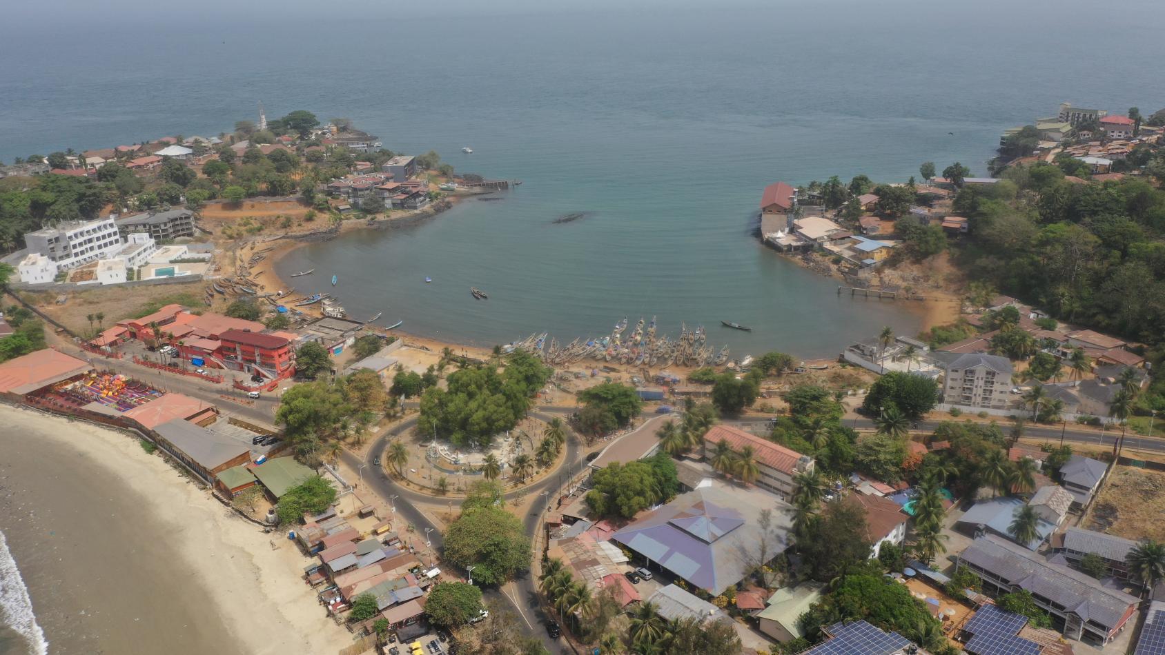 A bird's eye view of Lumley beach, Aberdeen community in Freetown, Sierra Leone.