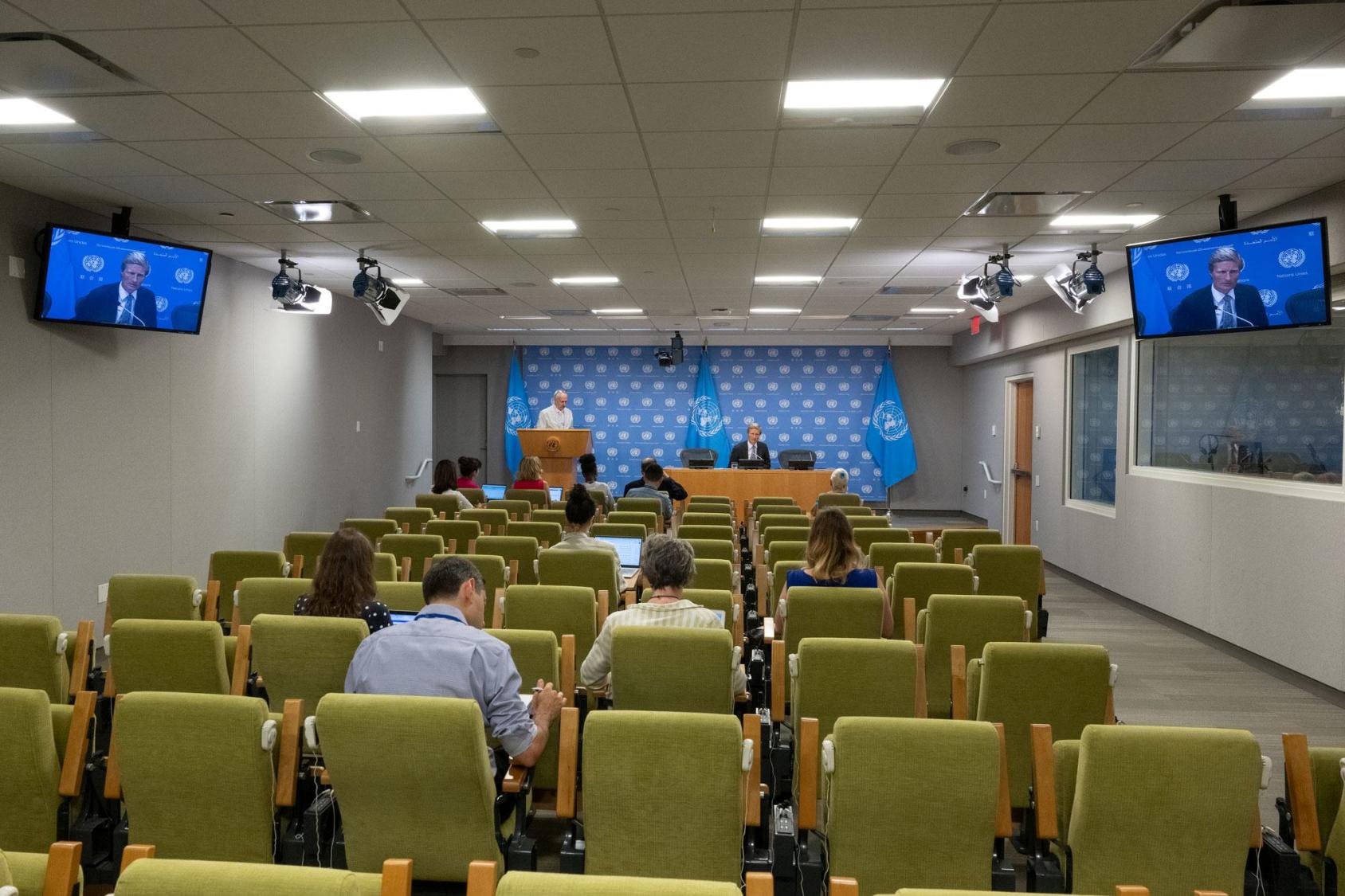 7月28日，在纽约联合国总部举行的午间记者会。