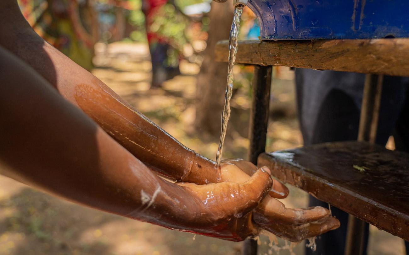 Close up of hand-washing station set up in in Muona, Nsanje District (Southern Malawi).
