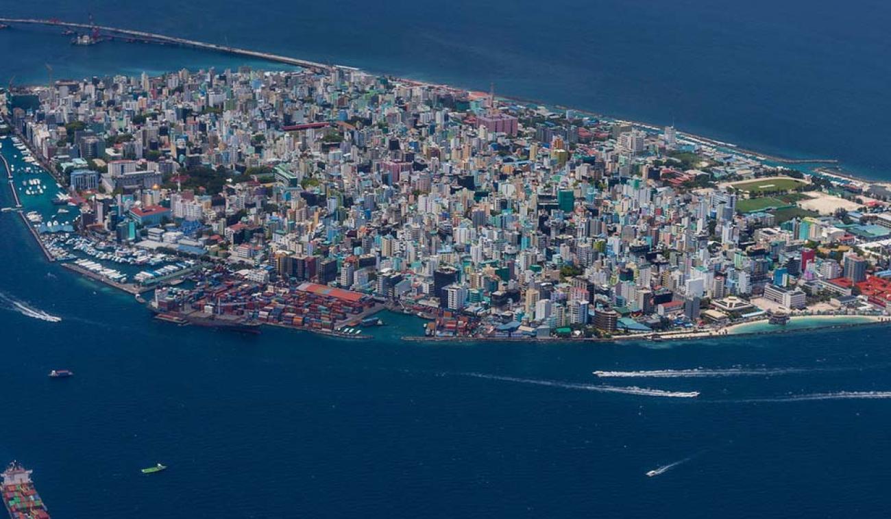 An areal view of the capital city of the Maldives, Malé.