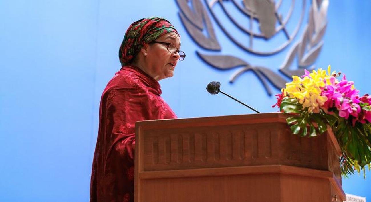 La Vicesecretaria General de la ONU, Amina Mohammed, pronuncia un discurso especial en la inauguración del noveno Foro Asia-Pacífico sobre Desarrollo Sostenible.
