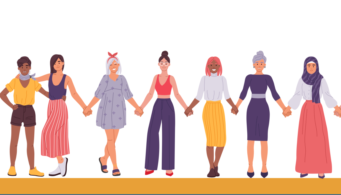 A colourful illustration of women and girls