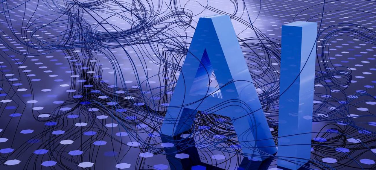 Компьютером сгенерированная картинка с буквами A и I на синем фоне