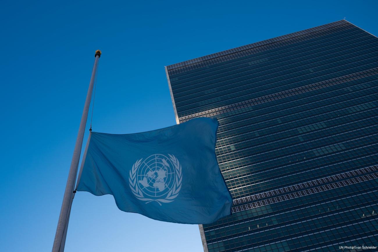 The blue UN flag with the UN logo