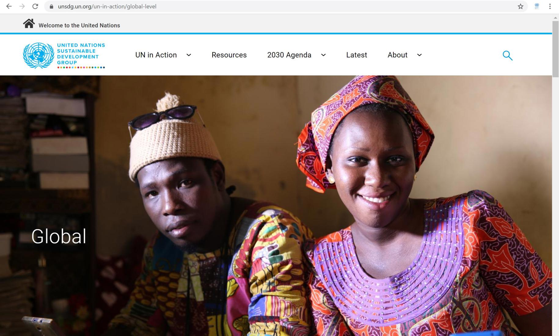 Screenshot of the UN in Action page on the UNSDG global website