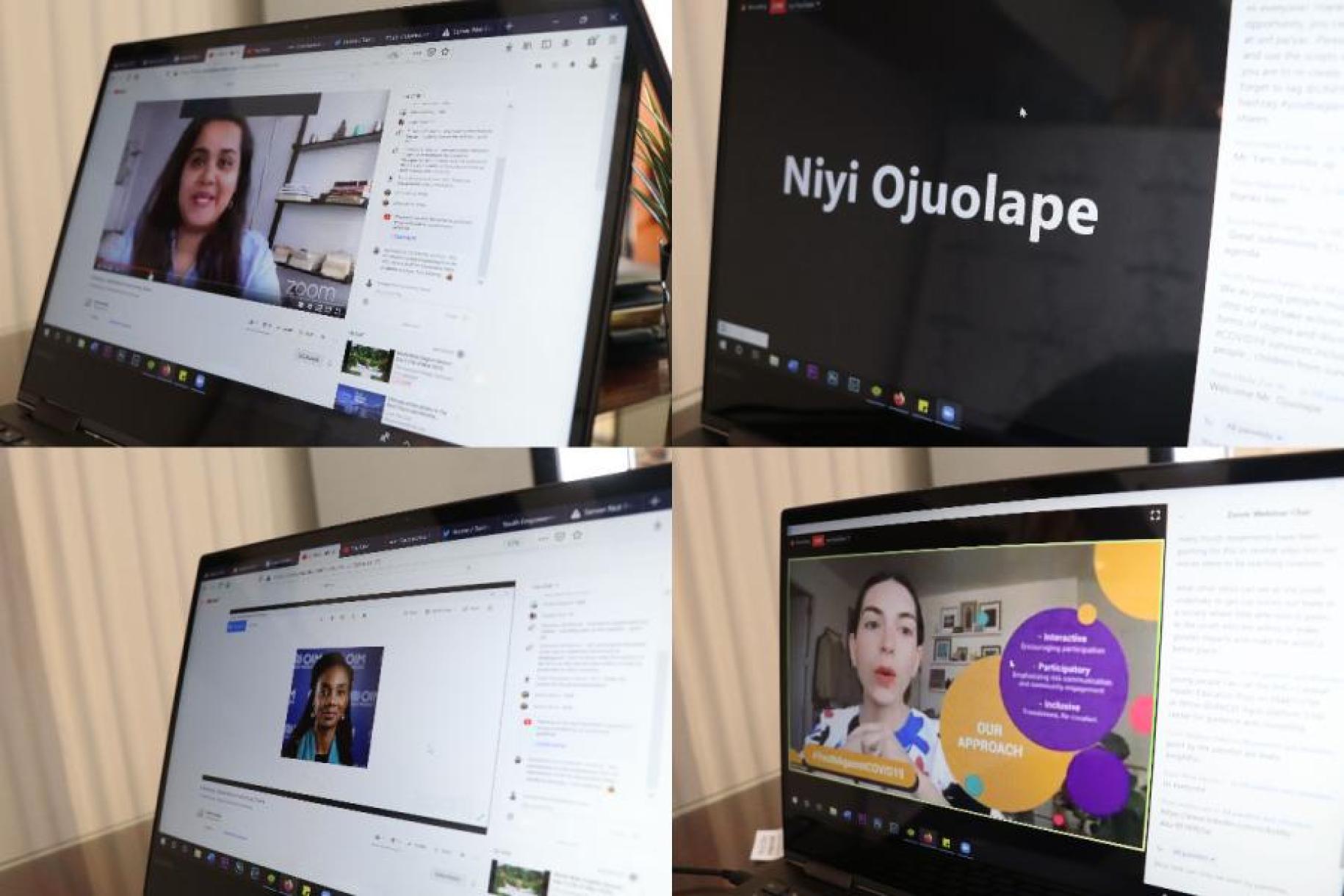 Collage de las pantallas de los participantes en la reunión durante el lanzamiento digital de la serie Youth Impact.