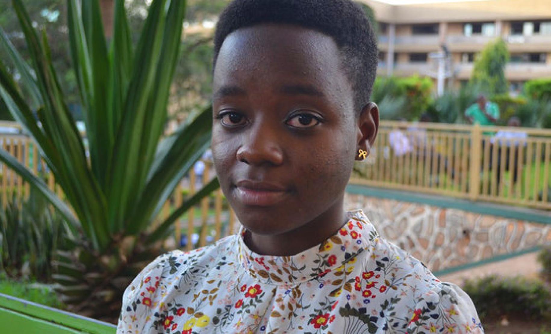 Photo shows a close-up of Leah Namugerwa, Ugandan youth climate activist.