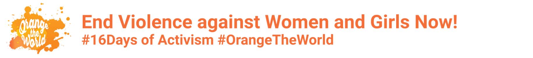 Orange the World logo, which is a splatter of orange paint with the words "Orange the World" written in the splatter, is presented by text in orange.