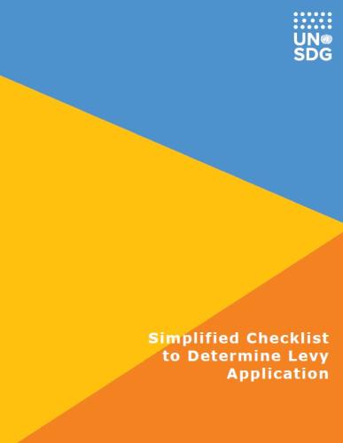 Cover shows blue, yellow and orange diagonal triangles with the UNSDG logo at the top right and title, "Simplified Checklist to Determine Levy Application" on the bottom right.